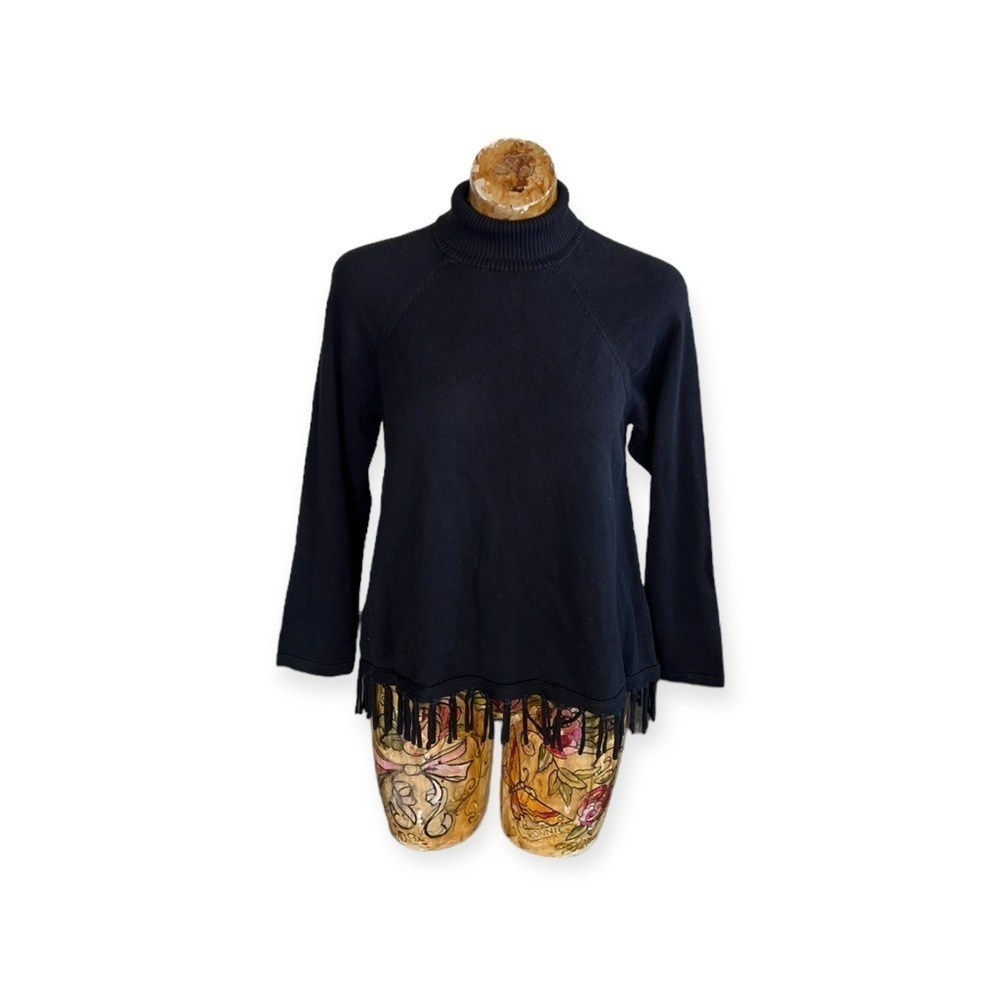 Rafaella turtleneck sweater knit top tassel black large